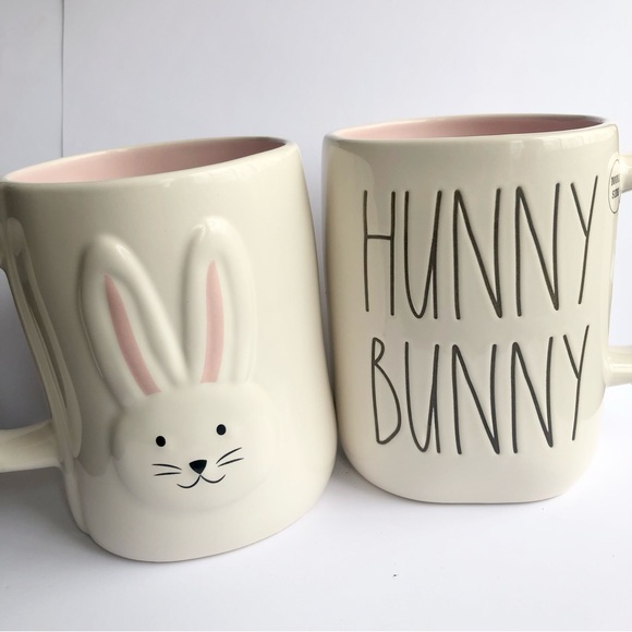 Rae Dunn Other - Rae Dunn Hunny Bunny Ceramic Mug Cream with Pink Interior NWOT 2 sided